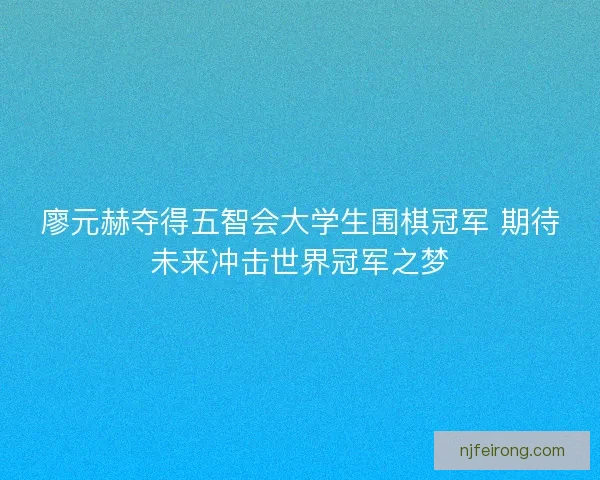 廖元赫夺得五智会大学生围棋冠军 期待未来冲击世界冠军之梦
